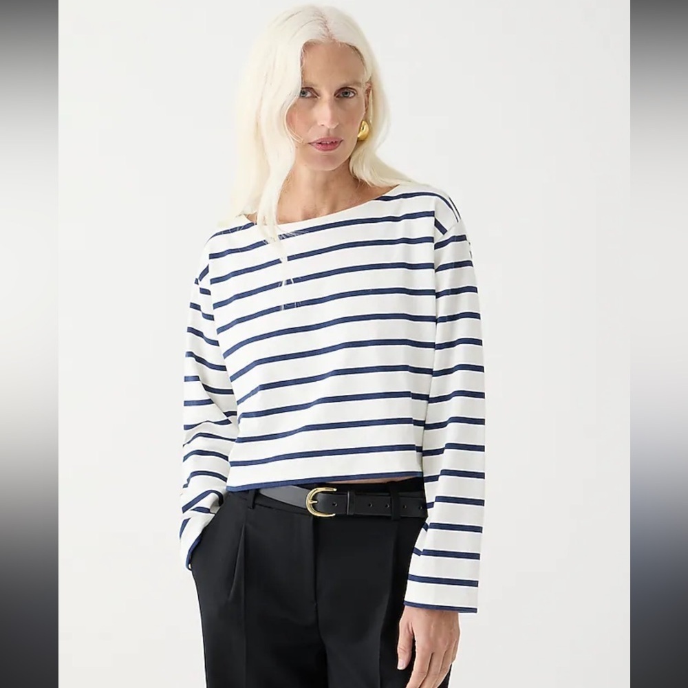 J.Crew NWT BEST SELLER cropped boat neck T-shirt in mariner cotton